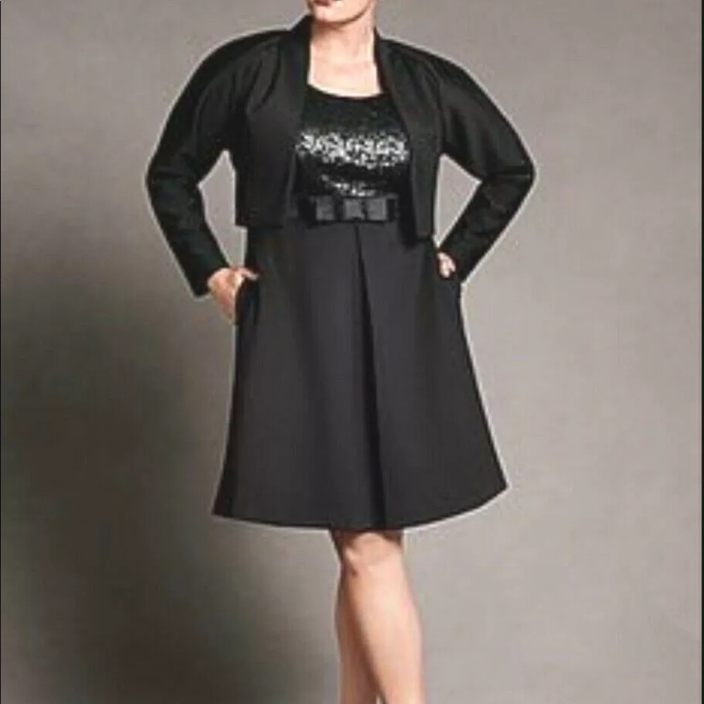 Elegant Black Sequin Bodice A-Line Dress with Bolero Jacket